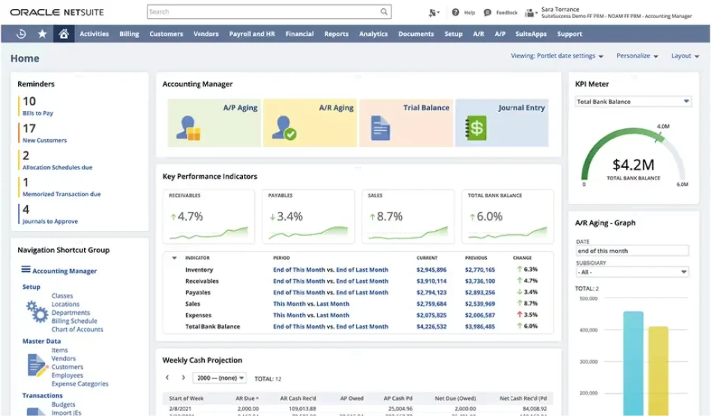 NetSuite Accounting Software Dashboard